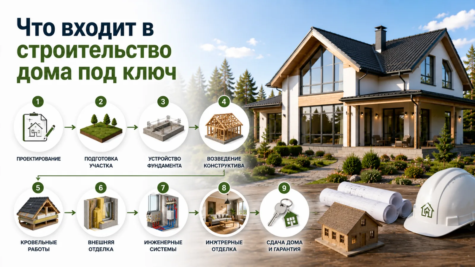 Что входит в строительство дома под ключ